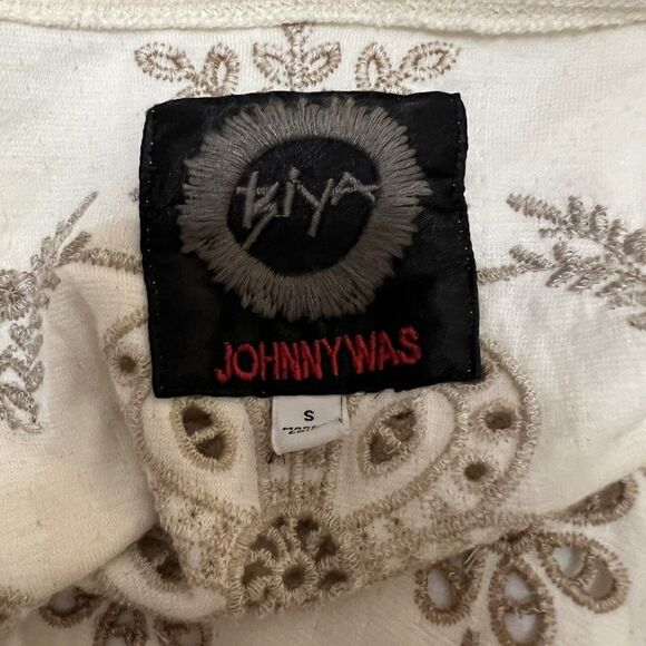 Johnny Was NEW Floral Embroidered Open Cardigan Jacket Cream Sz S Eyelet 3/4 slv - Picture 6 of 7